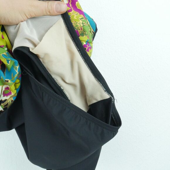 Vintage Size 16 One Piece Swimsuit 90s High Cut Metallic Glam Low Back Floral - Picture 3 of 8